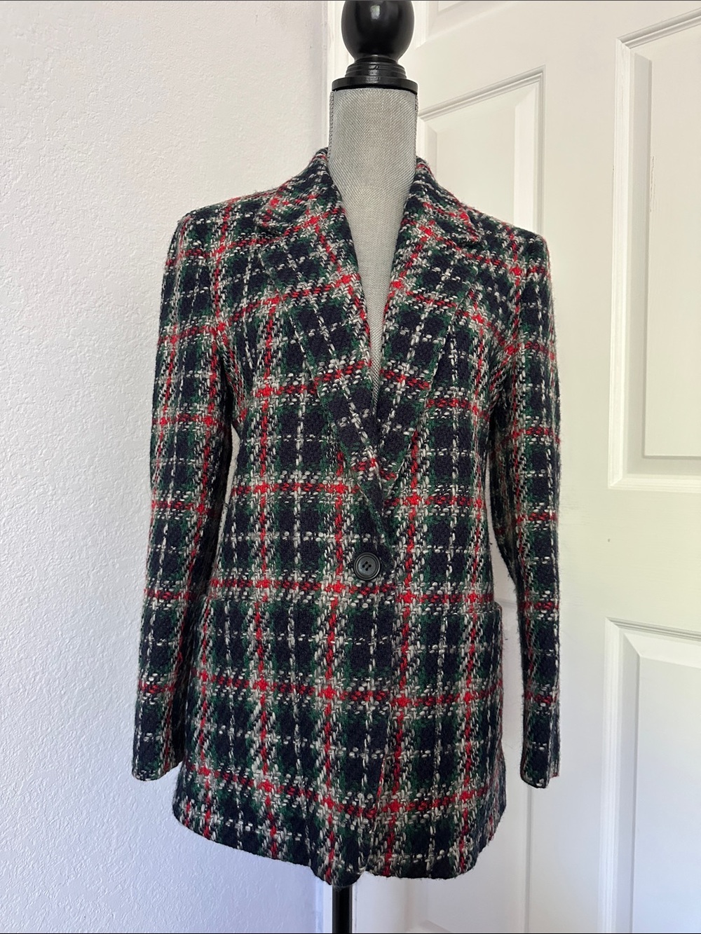 Liz Claiborne vintage sz 8 Plaid Wool  Single-Button Women's Blazer Coat